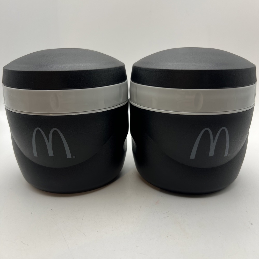 McDonald's Thermos Food Jars w/ Spoons 1 New 1 Used Black Insulated Swag
